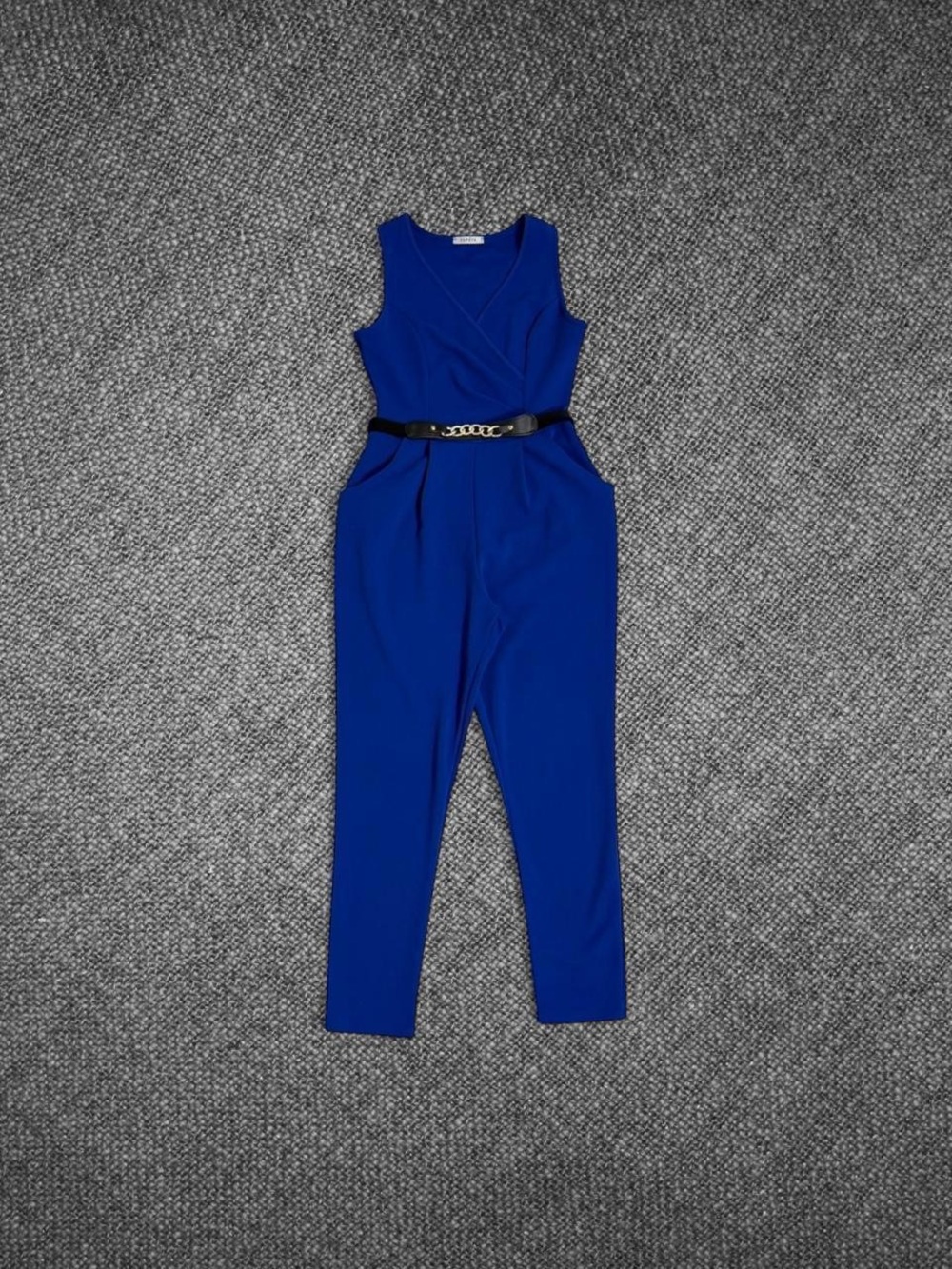 Royal Blue Sleeveless Belted Jumpsuit Papaya M